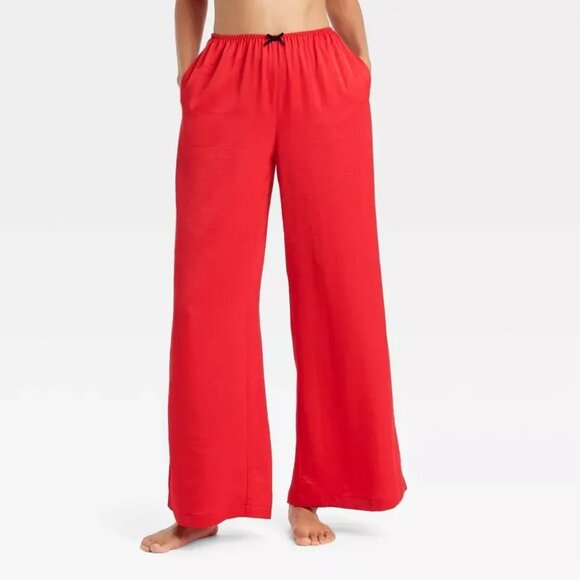 Auden Large Satin Wide-Leg Red Sleep Pants NEW - Picture 7 of 7